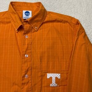 NCAA Button Down Mens Medium Orange Tennessee Volunteers Grid Embroidered Shirt